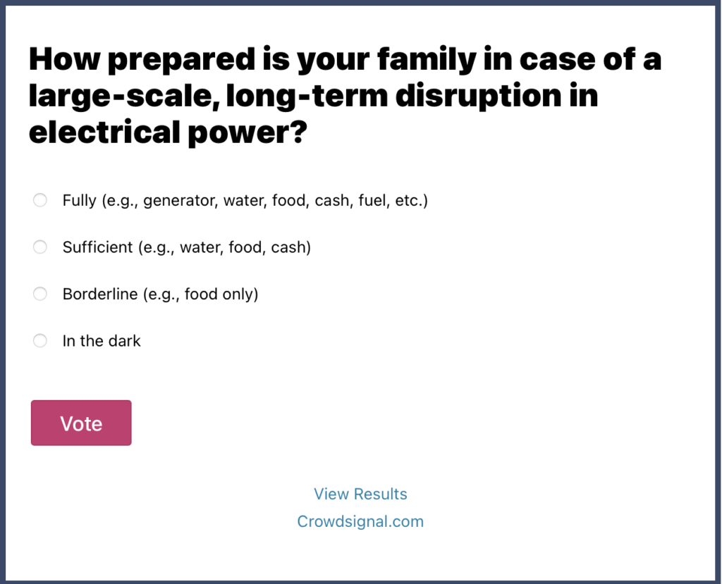 How prepared is your family in case of a large-scale, long-term disruption in electrical power?
