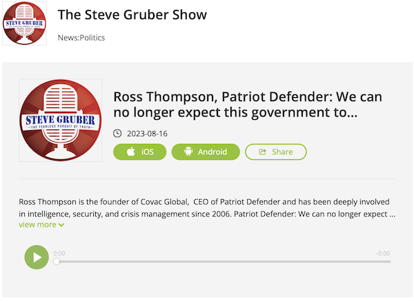 Steve Gruber Show - Interview of Ross Thompson CEO Patriot Defender